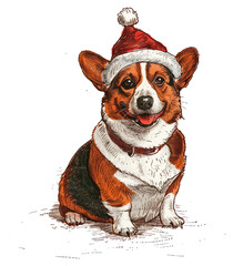 Wall Mural - PNG Festive corgi wearing Santa hat