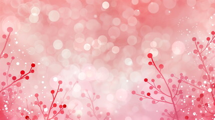 Festive Red Bokeh Christmas Background with Glowing Bubbles and Holiday Berries in Soft Pink and Red Tones