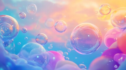 Wall Mural - Dreamlike underwater environment with bubbles in every shade, set against a colorful, hand-drawn animation background with abstract shapes