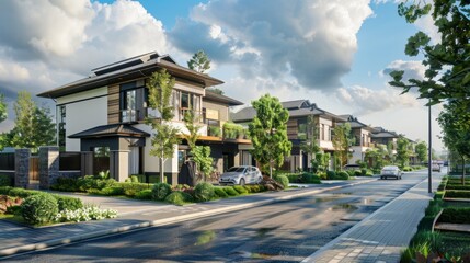 Poster - A row of houses with a car parked in front of one of them