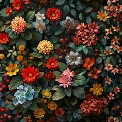 Wall Mural - A Tapestry of Blooms: A Vibrant Floral Collage