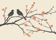 © Abdul Ghaffar Mughal - vector flat style, two birds on a tree branch with orange flowers, using simple shapes and lines with no details,