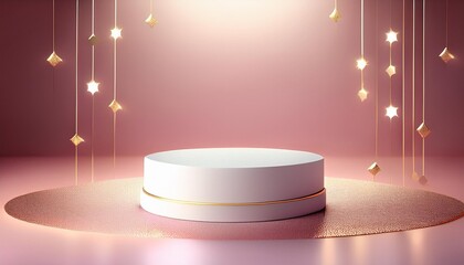 Beautiful pink minimal pedestal podium, for cosmetic product presentation and celebration, 3d rendering illustration.