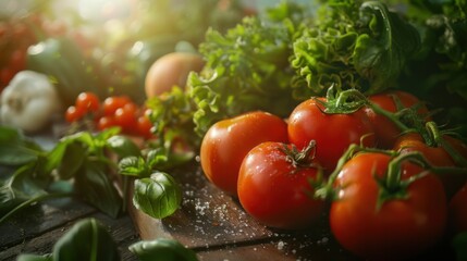 Wall Mural - a bunch of tomatoes sitting on top of a wooden table