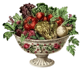 Canvas Print - PNG Vintage vegetable bowl illustration