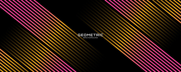 Poster - Pink orange abstract background on dark space with glowing lines effect decoration. Modern banner with stripes style. Graphic design element diagonal concept for web, flyer, card, or brochure cover