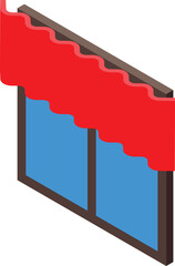 Poster - Red fabric pelmet is covering a modern window in this isometric icon