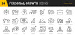 © iiierlok_xolms - Personal growth web icons in line style. Growth profit, career progress, business people, strategy, coaching, tutorship, collection. Vector illustration.