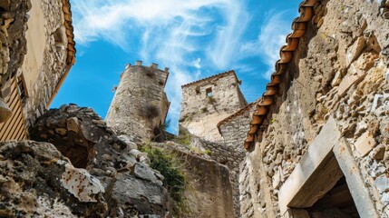 Wall Mural - a stone building with a tower on top of it