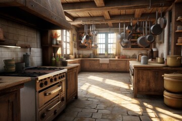 Wall Mural - Rustic Country Kitchen with Warm Sunlight