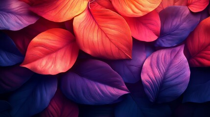 Wall Mural - A colorful leafy background with purple, red, and blue leaves