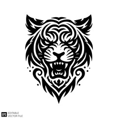 tiger tattoo head vector graphic design black and white clip art silhouette