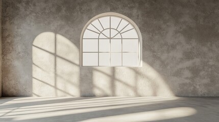 Poster - Presentation of products against a beige background with abstract window light