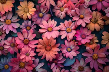 Wall Mural - Pink and Orange Flower Bouquet on Dark Blue Background