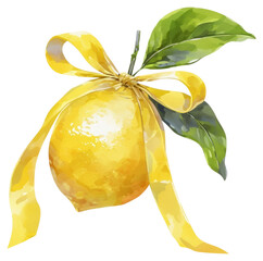 Canvas Print - PNG Lemon watercolor with yellow ribbon