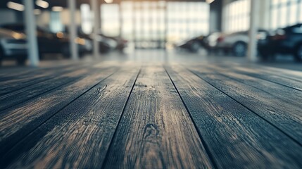 Sticker - Several blurred cars on a wooden table at a car dealership