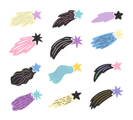 Poster - Colorful bright falling stars with tails set