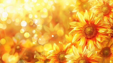 Sticker - A beautiful image of sunflowers bathed in golden light. The soft focus background and bokeh create a dreamy and romantic atmosphere, symbolizing joy, warmth, happiness, summer and nature.