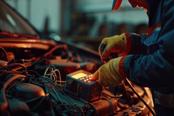 Poster - A person tinkering with the internal mechanisms of a vehicle