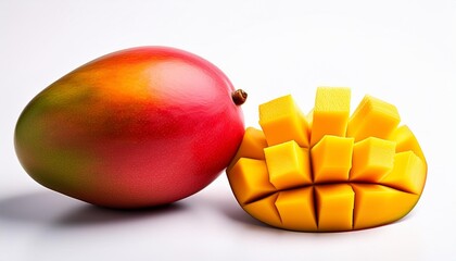 one whole mango fruit and two slices cut out