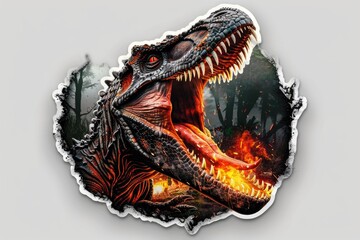 Poster - A sticker of a T-Rex with its mouth open, suitable for educational or humorous use