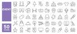 © M Design - Set of 50 line icons related to event, event planning, catering, party, celebration, ticket, invitation, fireworks, Editable stroke. Vector illustration