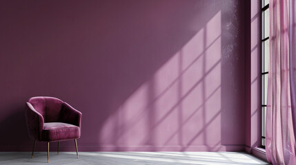 Poster - Velvet armchair in a minimalist interior basking in sunlight from a window