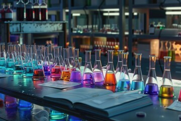 Poster - A row of test tubes containing different colored liquids