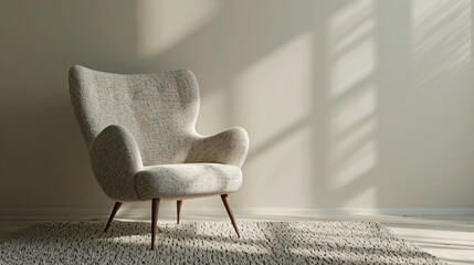 Poster - Sunlight casting shadows on a beige wall in a modern living room