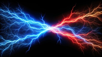 Clashing Lightning Bolts, Blue and Red Energy.