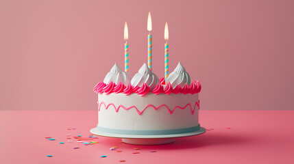 cake, 
Festive birthday cake with candle, Banner with place for text for first birthday celebration, Festive Birthday cake with two candles.