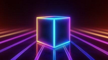 Wall Mural - Animated minimalist art of a rotating cube