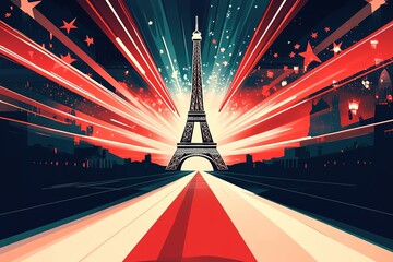 Wall Mural - Vector hand drawn illustration with Eiffel tower. Paris.
