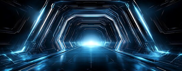Wall Mural - Symmetrical holographic shapes with organic and ethereal elements, reflecting light in a futuristic alien atmosphere, designed with precision and expertise, copy space for text, more clarity with