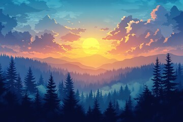 Wall Mural - The Stardust Horizon is a captivating fantasy landscape where the morning sky comes alive with a celestial spectacle.
