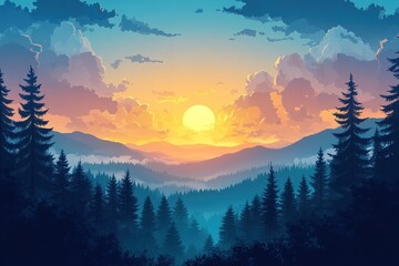 Wall Mural - The Stardust Horizon is a captivating fantasy landscape where the morning sky comes alive with a celestial spectacle.

