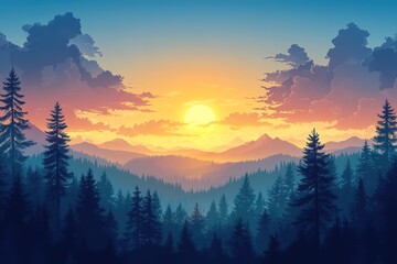 Wall Mural - The Stardust Horizon is a captivating fantasy landscape where the morning sky comes alive with a celestial spectacle.
