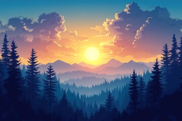 Wall Mural - The Stardust Horizon is a captivating fantasy landscape where the morning sky comes alive with a celestial spectacle.
