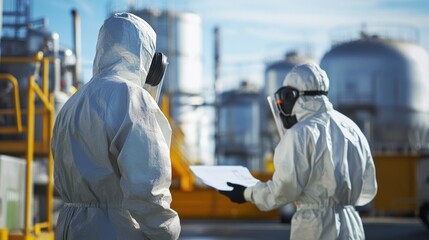 Wall Mural - generate a photo realistic image of workers receiving training on handling hazardous chemicals, with