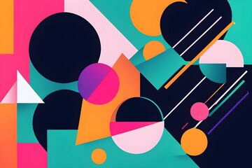 Poster - minimalist illustration featuring abstract shapes in neon colors to convey fun and ease