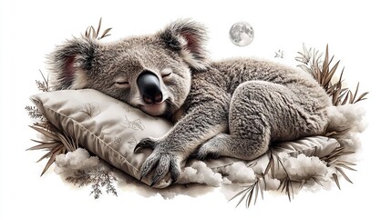 Wall Mural -  Koala on Pillow with Full Moon in Background