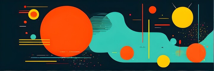 Poster - minimalist illustration featuring abstract shapes in neon colors to convey fun and ease