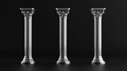 Sticker - Tall silver pillars are arranged beautifully, contrasting sharply with a deep black background, creating a bold and striking visual effect