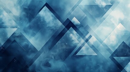 Wall Mural - Abstract Blue Geometric Background with Watercolor Effect