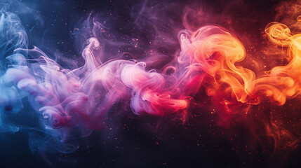 Wall Mural - A colorful smoke trail with a purple and orange section. The smoke is in the shape of a rainbow