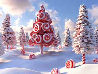 Canvas Print - Candy Cane Christmas Trees in a Winter Wonderland.