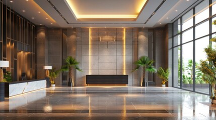 Wall Mural - Contemporary Lobby. Modern Hotel Reception Interior Design with Architectural Elements