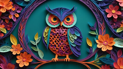 Poster - owl on a branch, ai generated