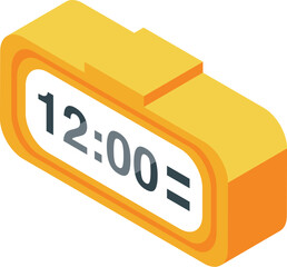 Poster - Yellow alarm clock displaying 12,00, representing midday or midnight, perfect for concepts related to time management