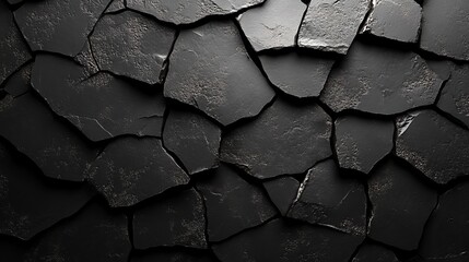 Poster - A black and white photo of a wall made of broken pieces of stone